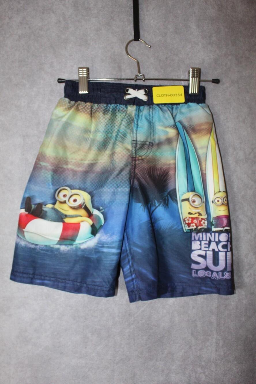 Disney Board Shorts Boys 7-8 Blue Minions Swim Trunks Elastic Waist Polyester